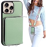 XANGNIER Wallet Case for iPhone 16 Pro Max, RFID Blocking PU Leather Crossbody Phone Purse with Card Holder, Zipper Pocket, Wrist Strap & Adjustable Lanyard for Women 6.9" 5G,Green