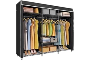 VIPEK V30C Garment Rack With Cover Heavy Duty Portable Closet Covered Clothes Racks for Hanging Clothes, Clothing Rack with Wire Shelves Storage Wardrobe Closet Black Closet Rack with Black Cover