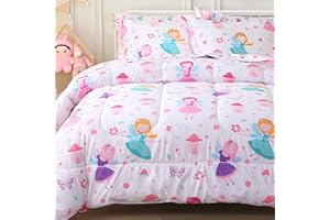 Viviland Kids Twin Bedding Sets for Girls, Soft Twin Comforter Set with Sheets, 5 Pieces Microfiber Bed in a Bag, Fairy Mushroom