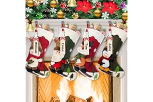 Dreampark Christmas Stockings 4 Pack 18" Big Xmas Stockings Decoration - Santa Snowman Reindeer Penguin Family Stockings for Home Decor Set of 4
