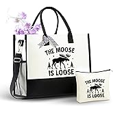 InnoBeta Moose Gifts for Women, Moose Tote Bag with Top Zipper Closure and Shoulder Strap for Birthday, Christmas and Every Special Occasion