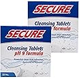 Secure Daily Cleansing Tablets - pH 9 Formula Thoroughly Cleans Dentures - FSA & HSA Approved - Fights Odors, Stains & Germs - For Dentures, Nightguards, Retainers & Partials - 32 Tablets (2 Pack)