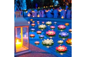 Liliful 24 Pcs Diwali Lotus Decoration Pool Floating Lights, Artificial Flowers Lotus with LED,Lily Pads Water Lantern for Indian Puja Home Decoration(3.94 Inch, 5.91 Inch,Colorful)
