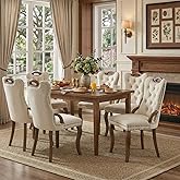 Mirgata Dining Chairs Set of 6, Velvet Upholstered Kitchen Chairs with Vintage Copper Nails, Solid Wood Handles &amp; Curved Legs, Mid Century Modern Dining Room Chairs for Home (Beige, Set of 6)
