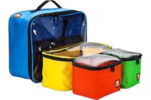 Remobia Hicol 4-piece Kids Toy Storage Organizer Set Bag for Lego Building Bricks with See Through Clear TPU Top, Small Toy Packing Cube Bags, Clean Up Container case(blank pattern)