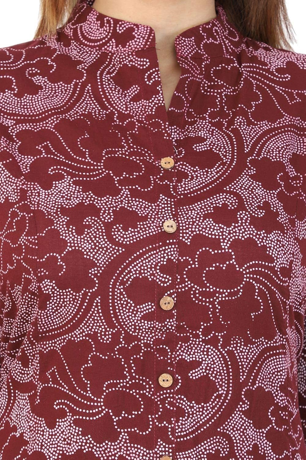 bright cotton women's a-line kurta printed (maroon)