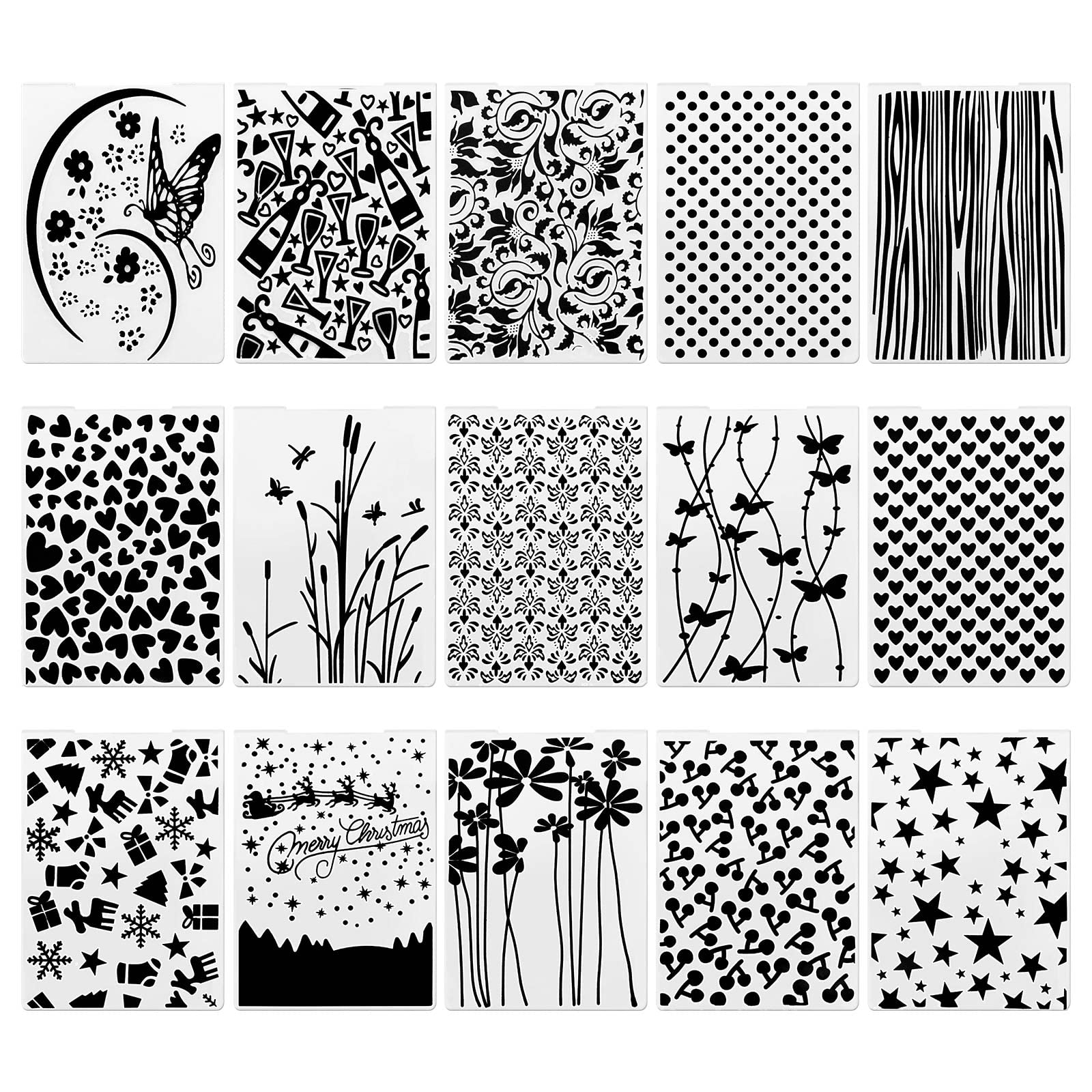 EMSea 15PCS Embossing Folders Plastic Templates Craft Card Christmas Stencils for Making Paper Cards Photo Album Wedding Decoration Scrapbooking