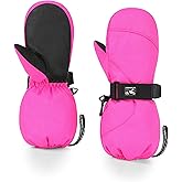 HIGHCAMP Kids Long Cuff Winter Gloves with Stay-on Strap Waterproof Mittens for Toddler Children Snow Ski