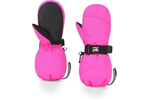 HIGHCAMP Kids Long Cuff Winter Gloves with Stay-on Strap Waterproof Mittens for Toddler Children Snow Ski