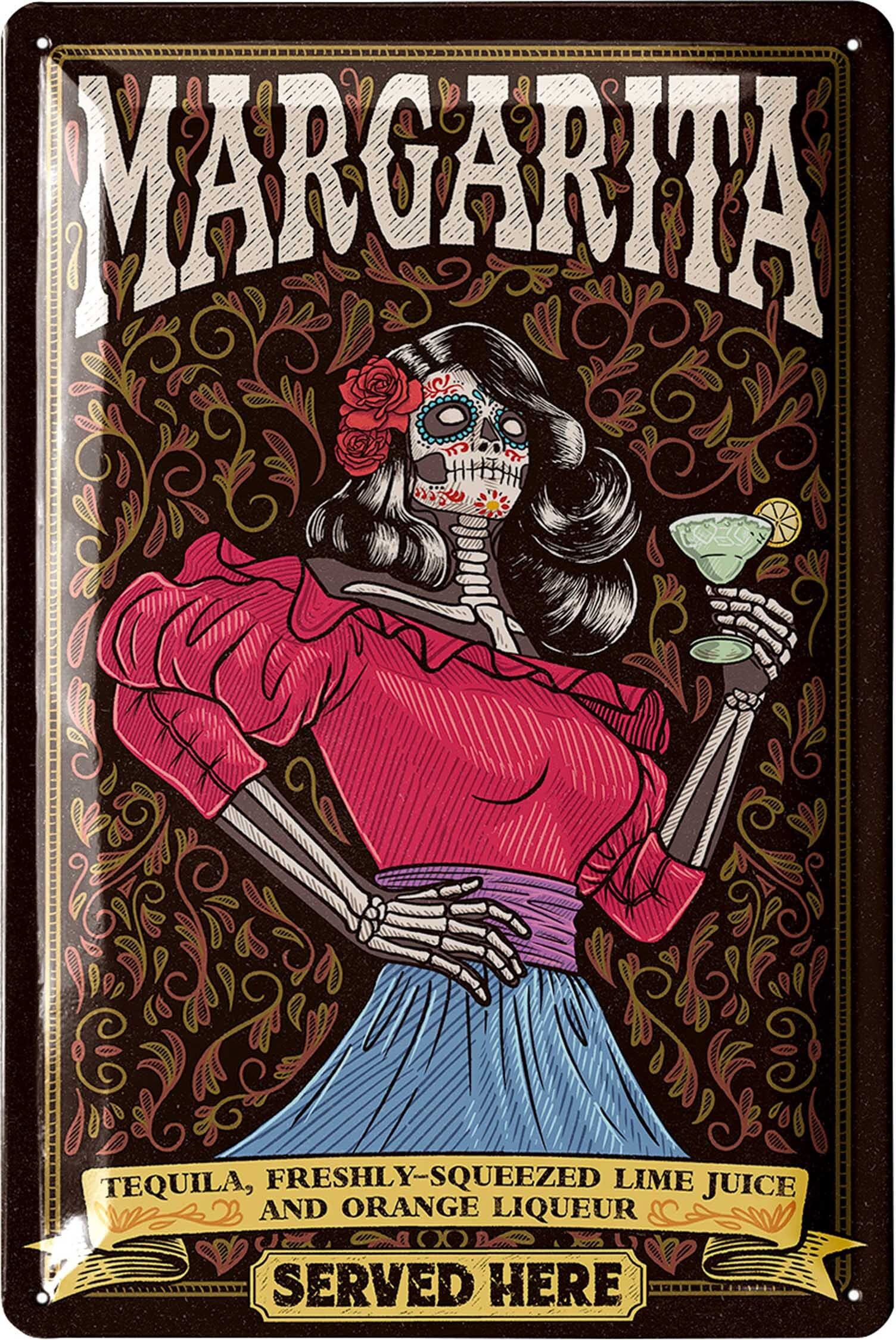 LANOLU Tin Signs Retro Bar Decoration - Bar Sign Margarita Serviced Here - Metal Signs Vintage as Alcohol Accessories for Party Room, Kitchen - Cocktail Sign as a Gift, 20 x 30 cm