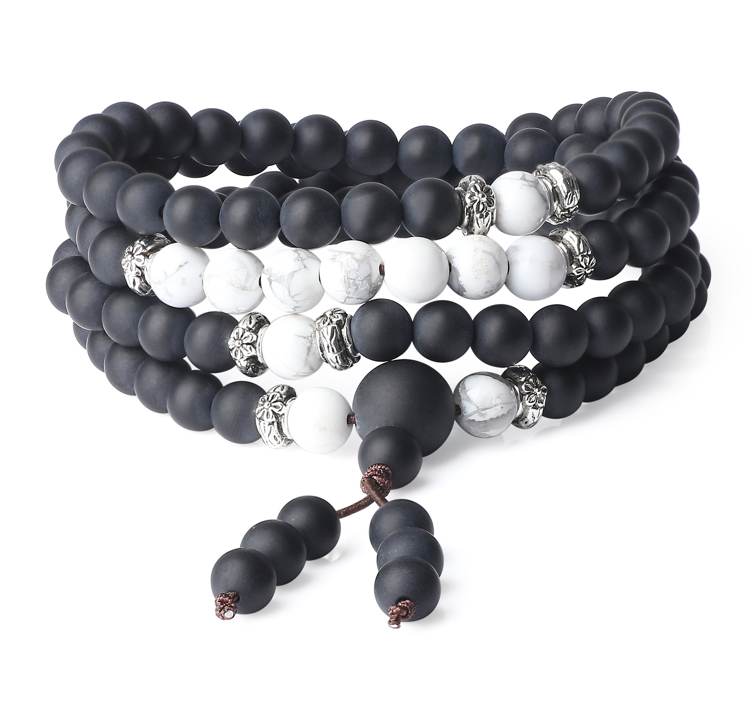 coai 108 Beads Matte Onyx Stone Mala Wrap Bracelet Necklace (Howlite)