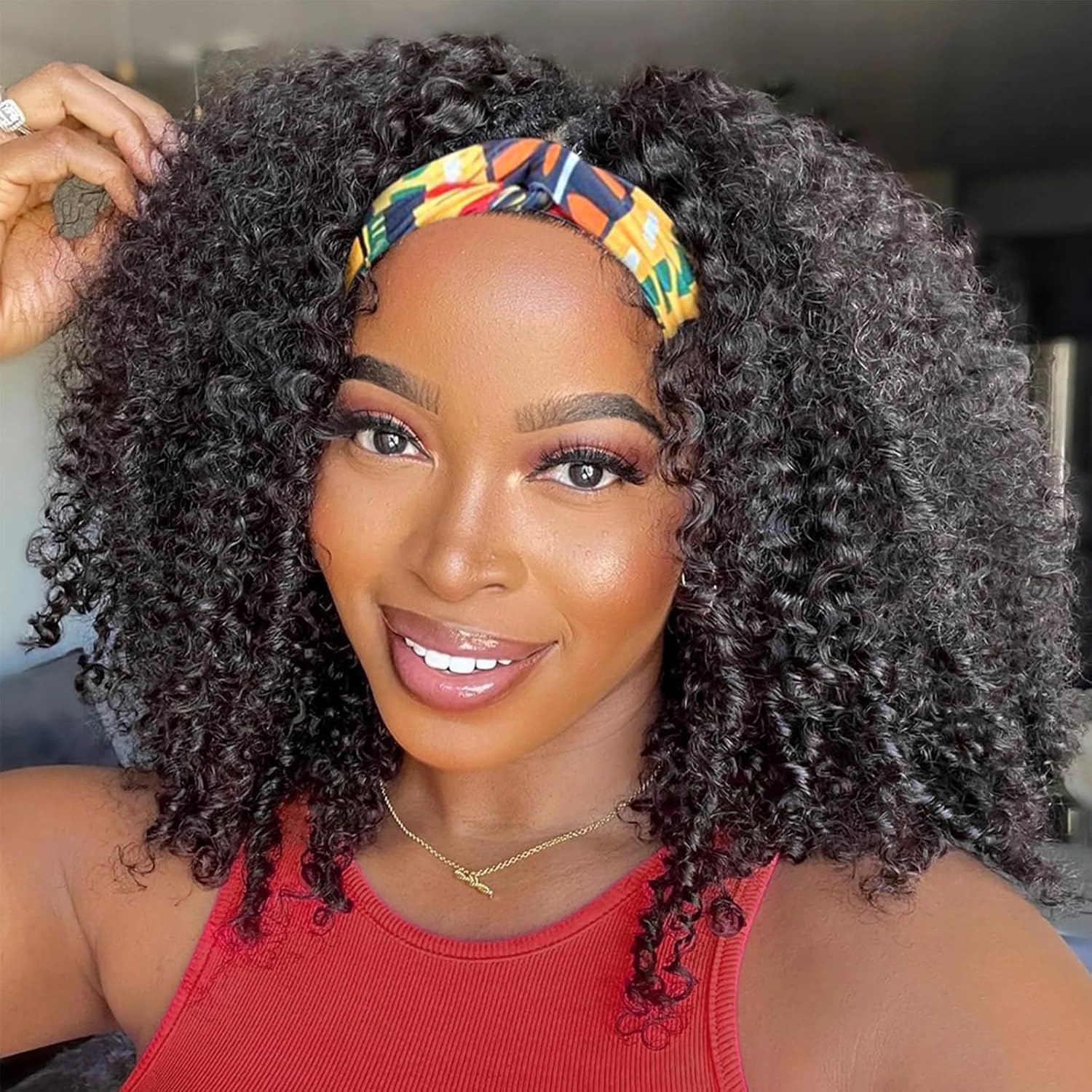 24 inch Headband Wig Human Hair Curly Human Hair Wigs for Black Woman 150% Density Glueless Wigs for Black Women Kinky Curly Headband Wig Soft and Full Glueless
