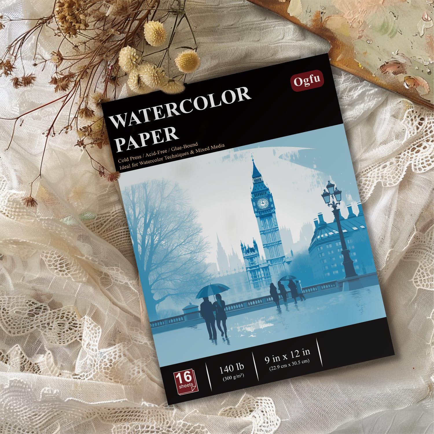 Watercolor Paper Pad, Watercolor Pad 9x12”, 300 GSM/ 140 lb Water Color Paper, 16 Sheets Cold Press - Painting, Drawing & Art Supplies for Adults & Kids, Watercolor Sketchbook for Wet & Dry Media.