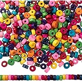 Pndeyo 500pcs Wooden Beads for Crafts, Round Large Hole Natural Wood Hair Bead, Colorful Wooden Spacer Beads for Necklace Bracelet DIY Craft Handmade Decor