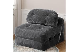 Vellorise Folding Sofa Bed, Convertible Sleeper Chair with Back Support and Pillow Futon,Boneless Foldable Couch for Living Room/Guest Use/Home Office, Foldable Chair Bed for Adults, Dark Gray