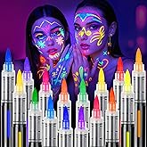 ThEast 16 Glow in the Dark Body Paint, UV Neon Face Paint Markers, Glow Face Painting, Washable Tattoo Markers for Skin, Halloween Makeup for Party