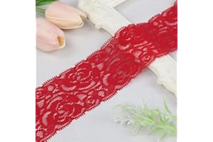 ZNZAKKA Lace Ribbon Stretch Lace Trim, Elastic Floral Lace Fabric by The Yard, Sewing Lace Ribbon Trim for Crafts Decorating, Wide 2.2Inch 10Yards (Red)