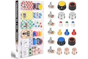 Lingtoolator Potentiometer kit with Rotary knobs 1k 5k 10k 20k 50k 100k Guitar Pedal Potentiometer Assortment kit Potentiomet