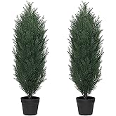 THE BLOOM TIMES 3ft Topiary Trees Artificial Outdoor Set of 2, UV Resistant Faux Cedar Pine Cypress Bushes & Shrubs, Fake Plants for Front Porch Outside Planter Patio Christmas Decor 3 Foot Tall