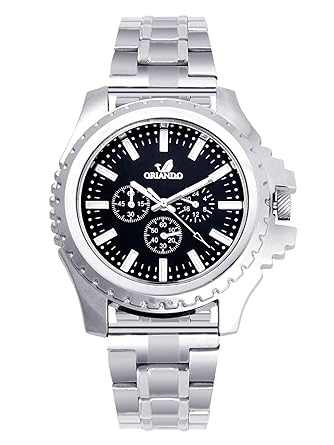 � Branded Japan Movement Chronograph Look with Black Dial & Silver Stainless Steel Belt Watches for Men...