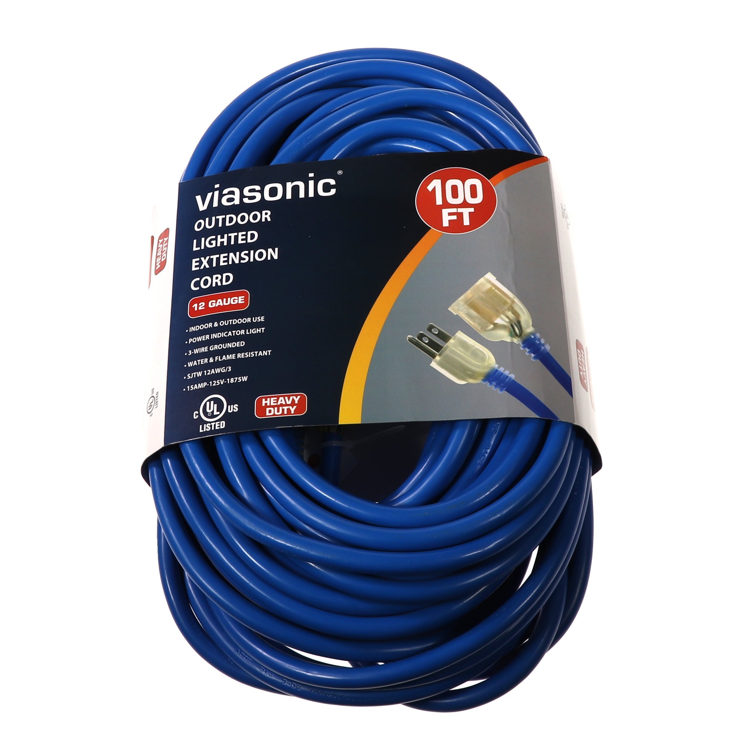 Viasonic Premium Outdoor Extension Cord UL listed Super Heavy Duty & Durable 12 Gauge