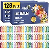 YesBes 128 Pack Lip Balm, Natural Lip Balm Bulk with Vitamin E and Coconut Oil, Moisturizing Lip Balms for Dry Cracked Lips, Lip Balms for Valentines Gifts Stocking Stuffers - 8 Flavors