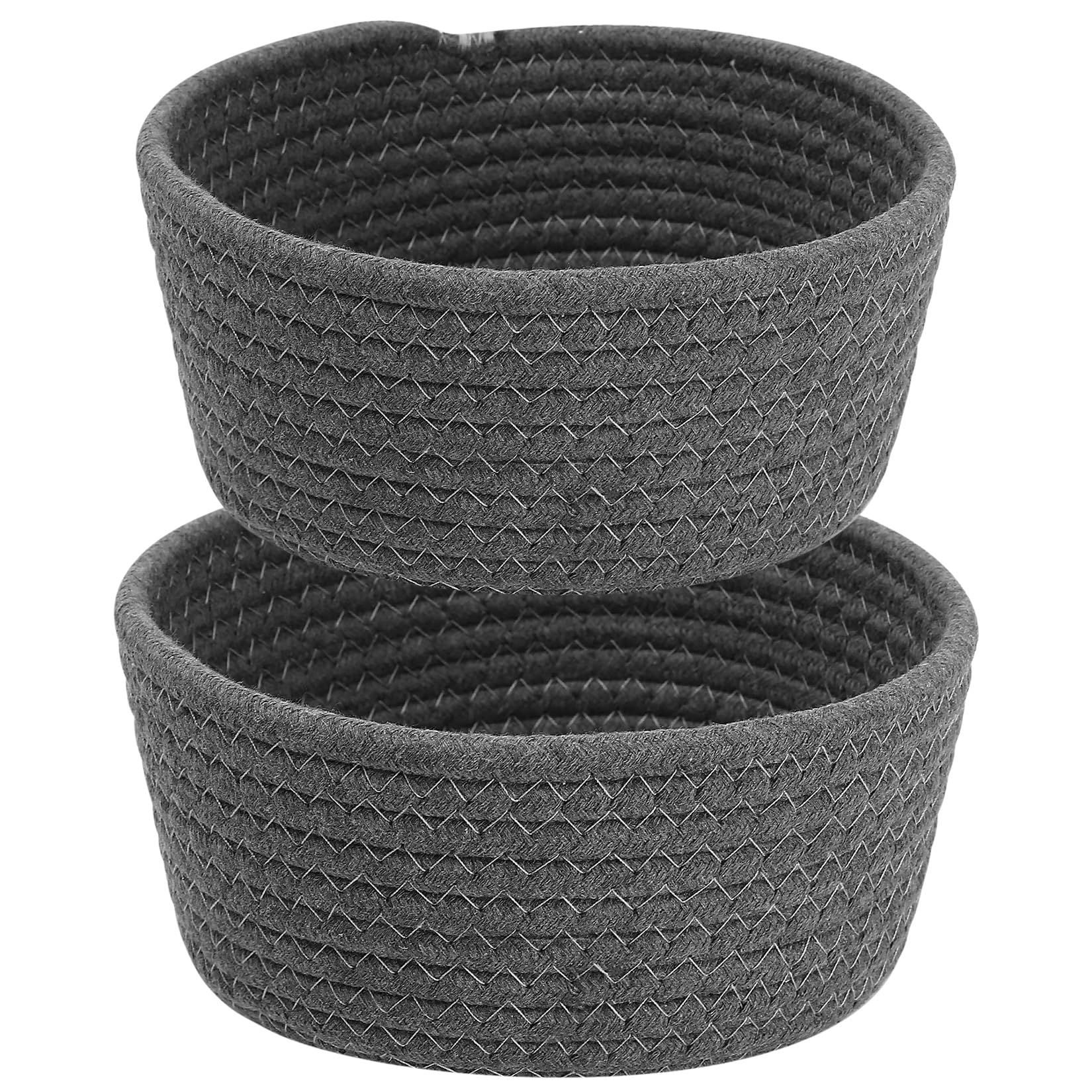 Cotton Rope Storage Baskets - Laundry Toys & Living Room – Grey Woven, 2 Pieces (Large/Small)
