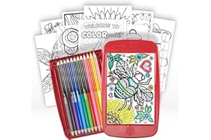 Colorpockit Coloring Kit Travel Art Set with Colored Pencils, 4x6 Coloring Cards, Built in Sharpener, Mess Free Trip Activities for Airplanes or Car, 8.5 x 5, 34 pieces