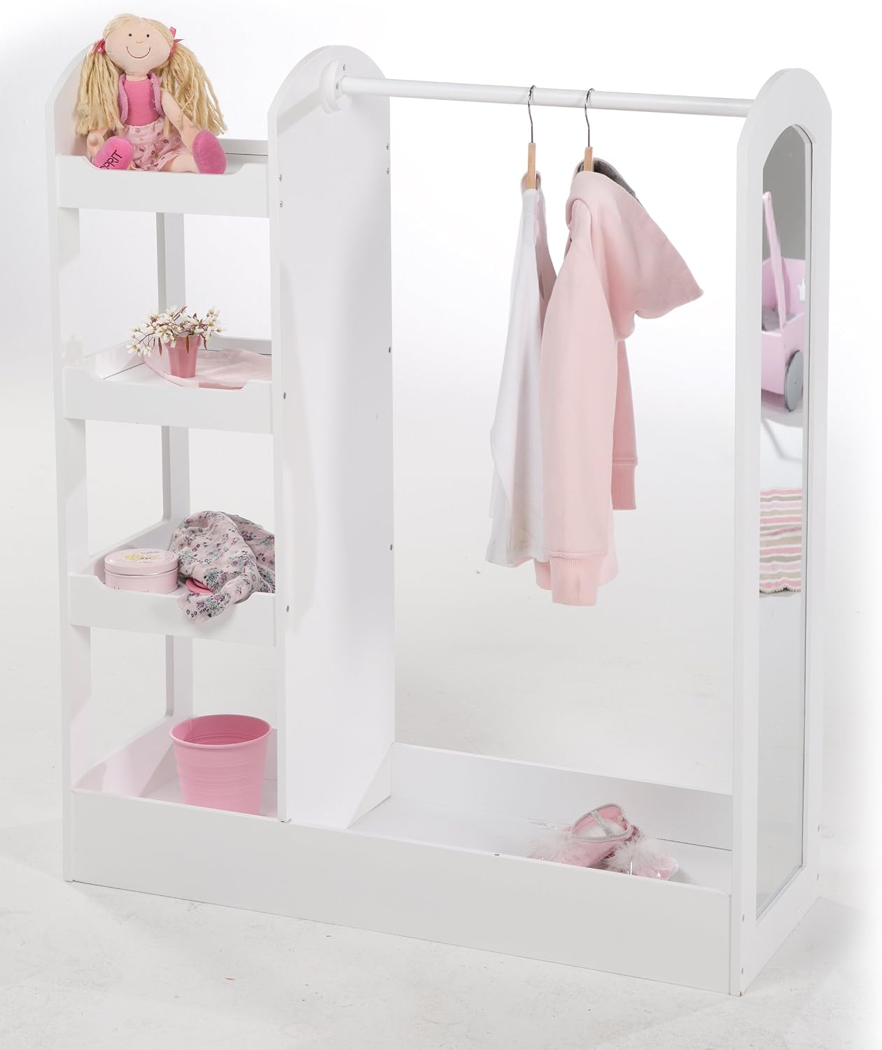 Roba Children’s Clothes Rail with Shelves and Large Mirror, White Wooden Finish - Image 3