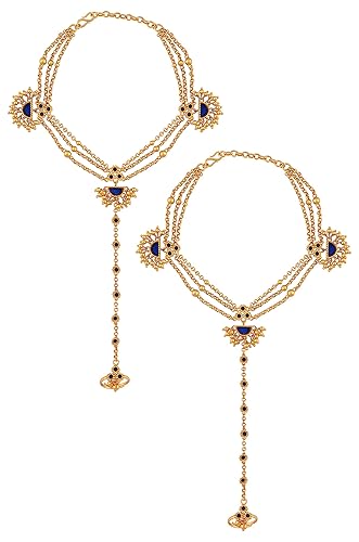 Amrapali Navrang Gold Plated Blue Glass Rawa Flower Navrang Anklets with Toe Rings for Women (TBAHP-001(G))