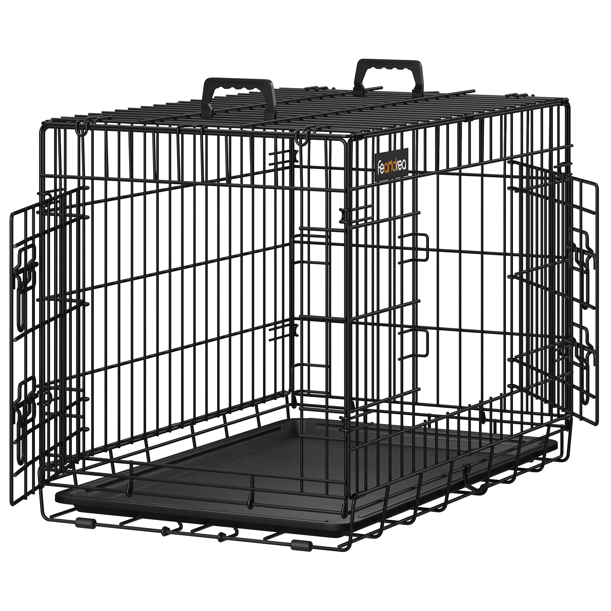 Feandrea Dog Crate, Foldable Dog Cage with 2 Doors, Removable Tray, 77.5 x 48.5 x 55.5 cm, M, Black PPD30H