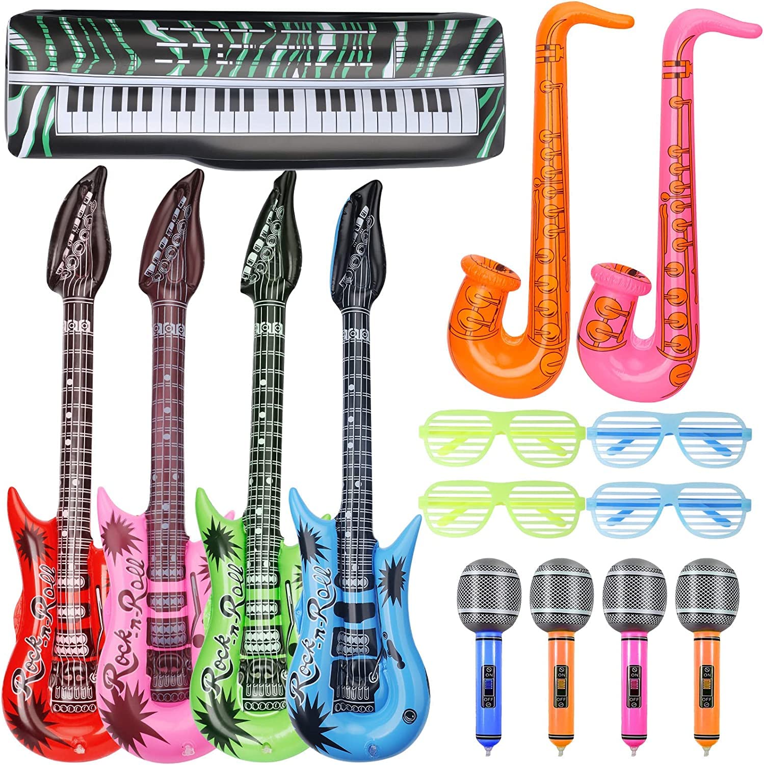 Photo 1 of 15 PCS Inflatable Guitar Musical Instrument Balloons 70s 80s 90s Party Decoration Photo Props, Waterproof Pool Float Toy for Kids Adults, Carnival Birthday Summer Party Supplies Favors