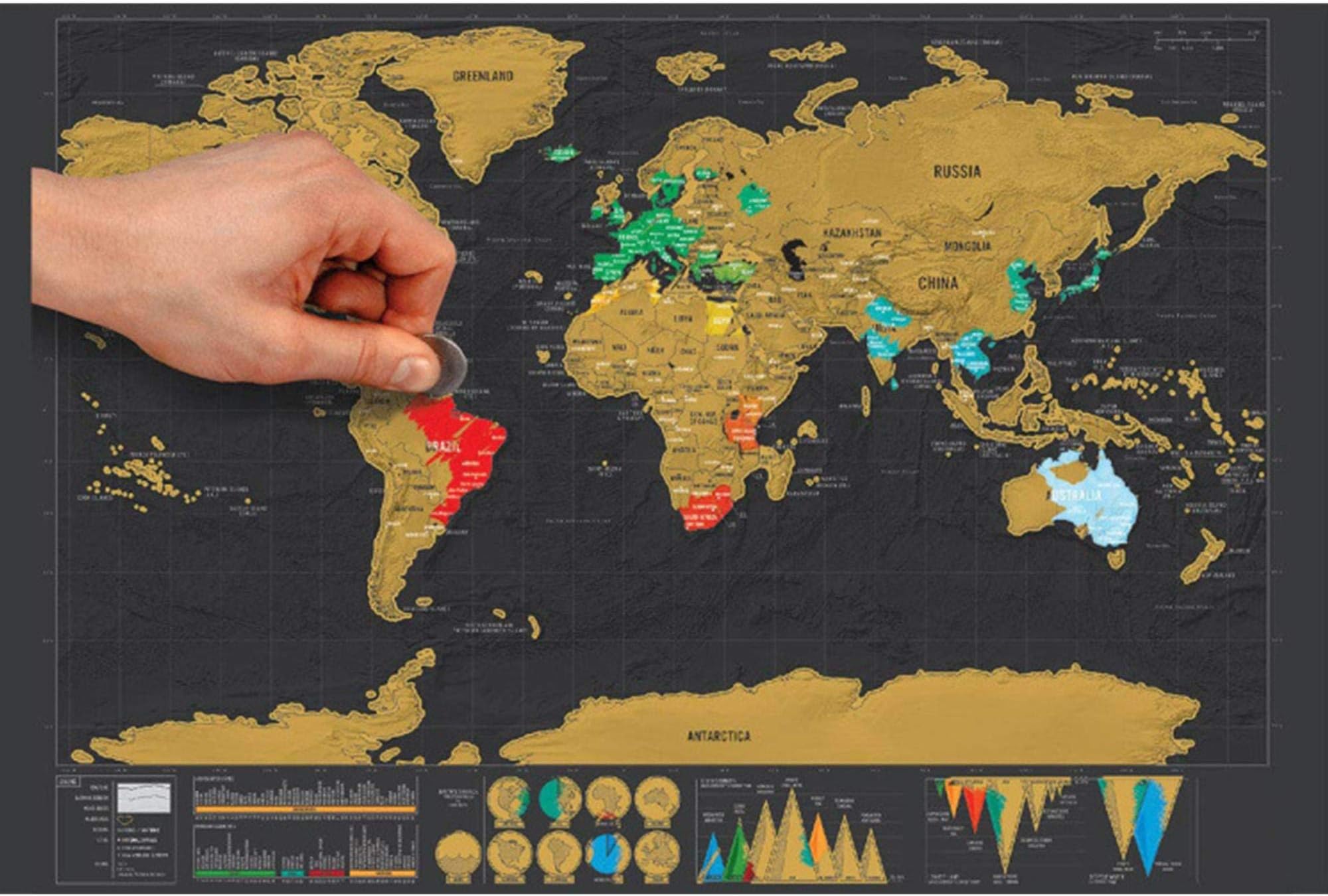 Global Walkabout Scratch Off Map – Deluxe Travel Size World Map Poster – Countries and Facts – Travel Gift