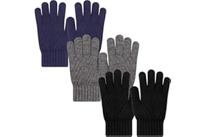 PKWEEN Winter Gloves for Toddler Kids - 3 Pairs Boys Girls Soft Warm Wool Lined Gloves Full Finger Children Knit Gloves, 3 Pa