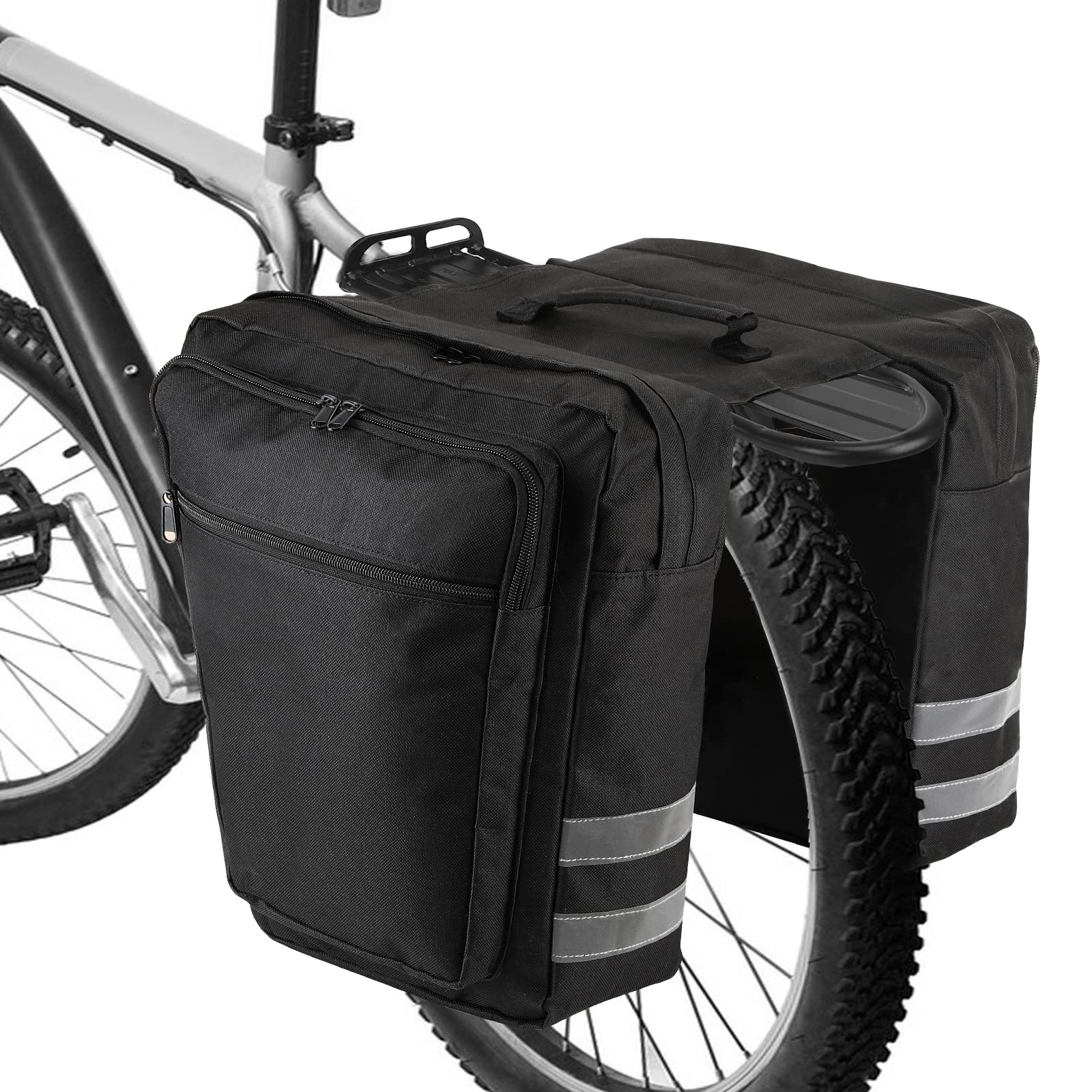 Zeroto Pannier 28L Bike Rack Bag Waterproof Bicycle Pannier for Rear Rack with Reflective Trim, Carrying Strap for Road & Mountain Bikes (Black)