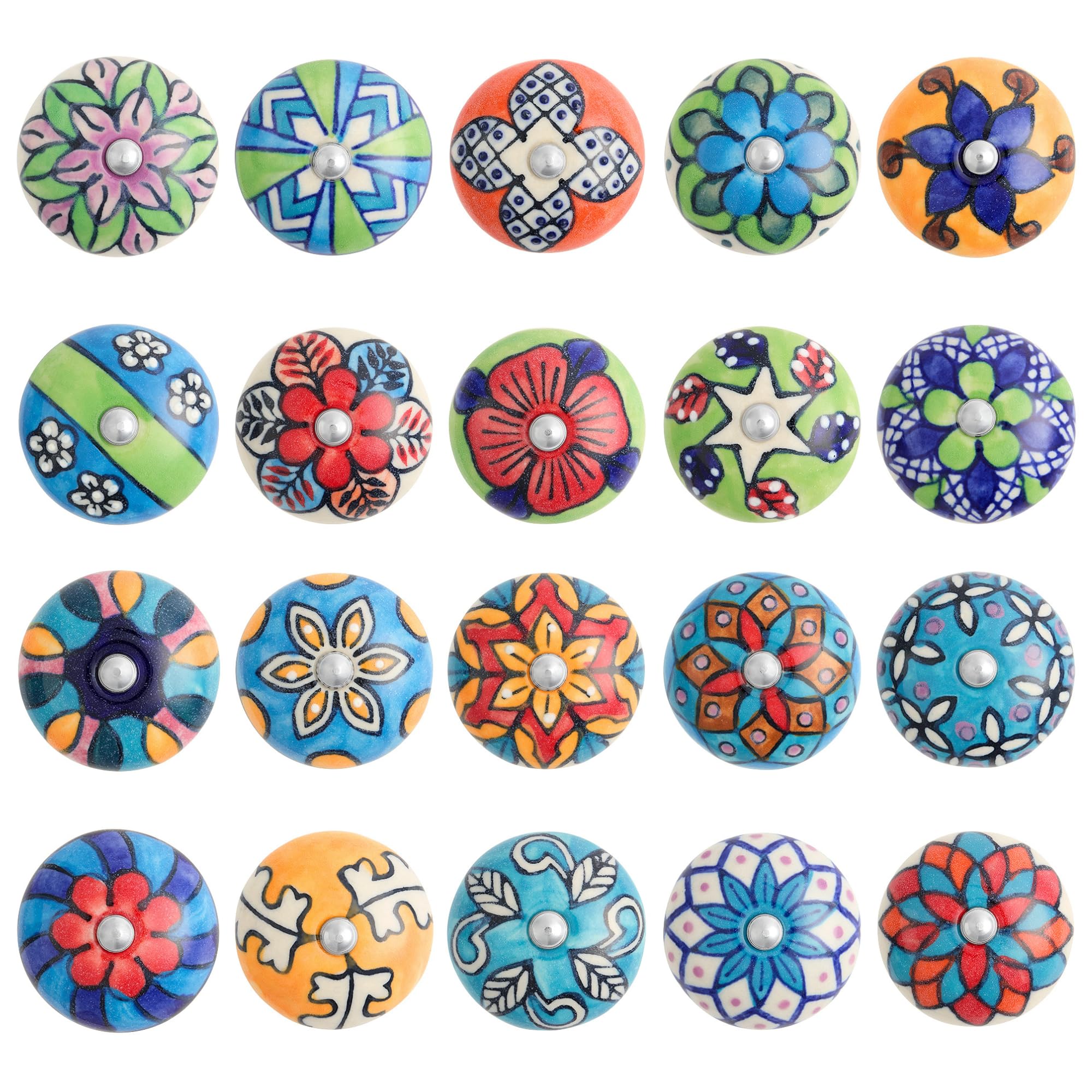 GlobeCraft Set or 20 Ceramic knobs for cupboards. Furniture knobs for cabinets, Dresser. Vintage Door knobs for Drawers. Each knob is Unique and it is Hand Painted.