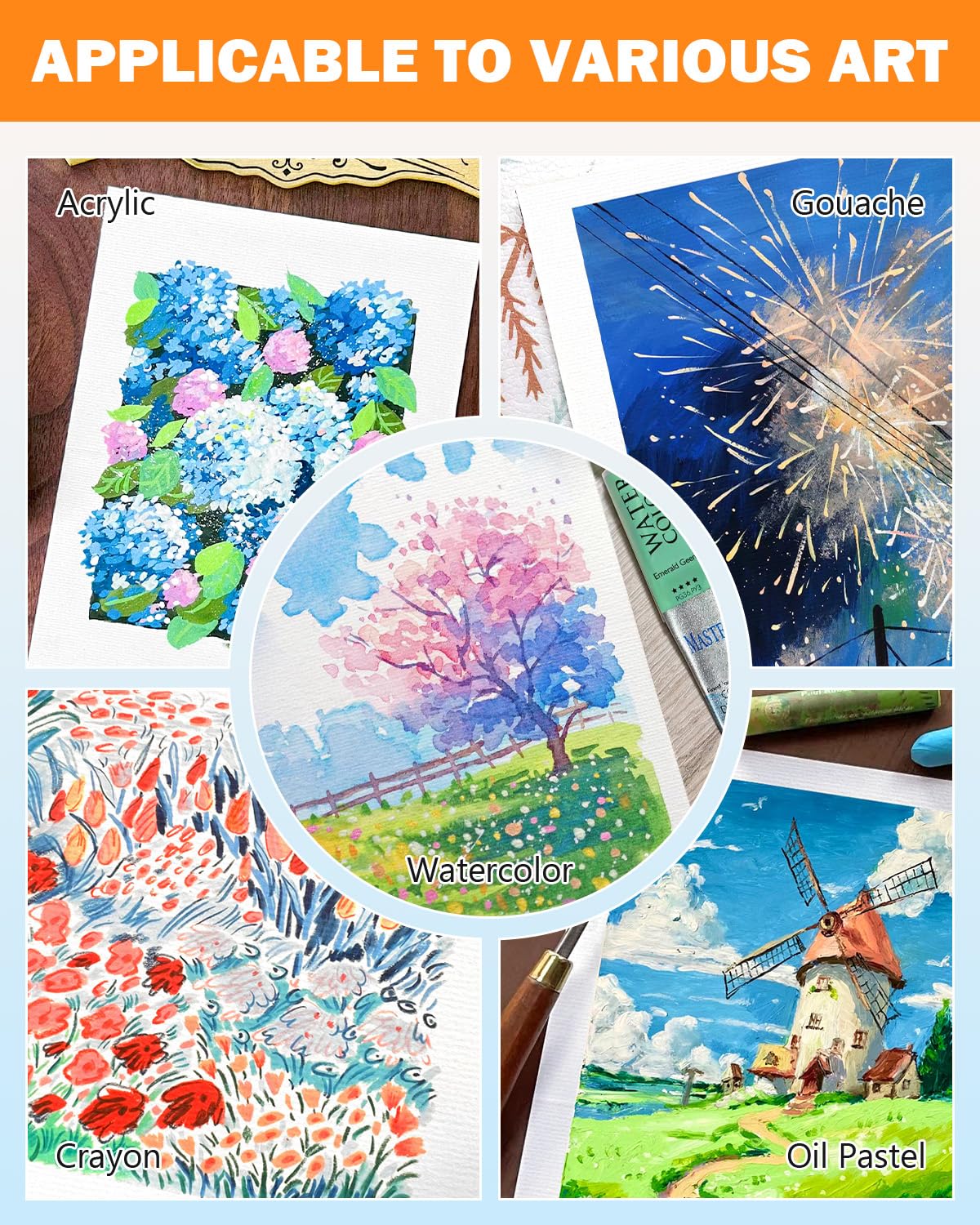 Watercolor Cards and Envelopes Set - 50 Folded 5x7 Inch Blank Heavyweight Paper Cards (140lb/300gsm) with Matching Envelopes for DIY Greeting Cards, Festivals, and Events