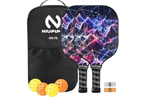 niupipo Pickleball Paddles, Pickleball Paddles Set of 2, Fiberglass Surface, Polypropylene Honeycomb Core, Cushion Grip, Lightweight Pickleball, Portable Carry Bag