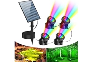 T-SUN Solar Pond Lights, 4-in-1 RGB Underwater Pond Light, Color Changing Submersible Fountain Lights, Solar Fish Tank Light Adjustable Lighting Angle for Garden Fountain, Pond, Pool Decoration