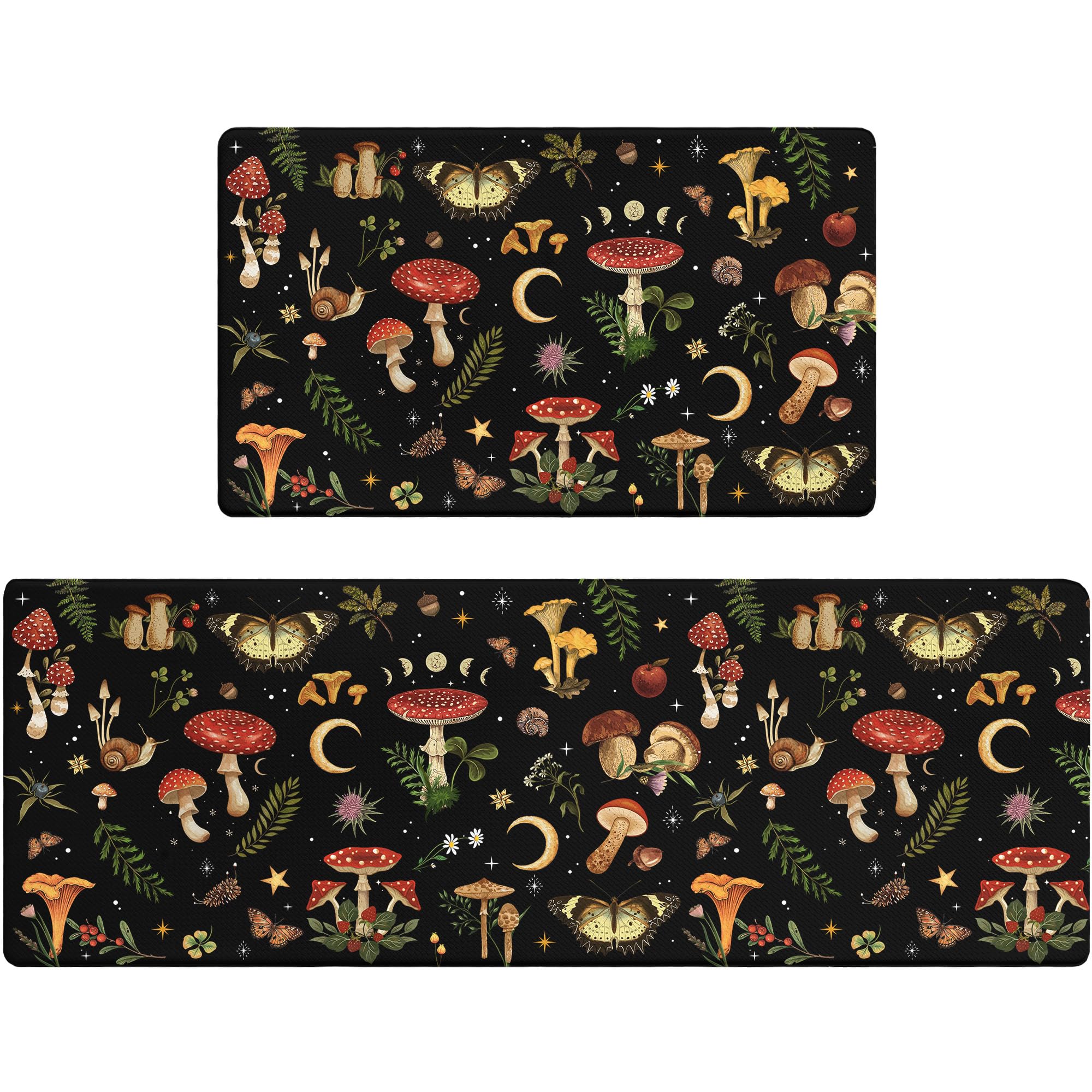 Photo 1 of Zussun Mushroom Rug Kitchen Mats for Floor Cushioned Anti Fatigue Kitchen Rugs Sets of 2, Non Slip Waterproof Black Kitchen Floor Mat, Comfort Memory Foam Standing Mat for Office Laundry Sink Desk