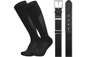 LEACOOLKEY Baseball Belt and Socks Combo Set Breathable Softball Socks and Elastic Belt for Youth Adult
