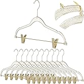 Hoolerry 10 Pcs Clear Gold Hangers with Clips Acrylic Glitter Hangers with Non Slip17 x 8 Inches Plastic Skirt Pants Storage and Organizer for Clothes Skirt Trousers Jeans(Gold)