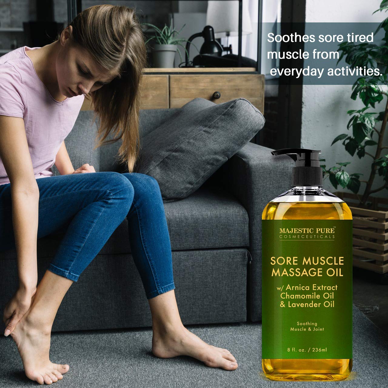 MAJESTIC PURE Arnica Sore Muscle Massage Oil for Body - Best Natural Therapy with Lavender and Chamomile Essential Oils - Warming, Relaxing, Massaging Joint Pain Relief Support - 8 fl. oz : Beauty