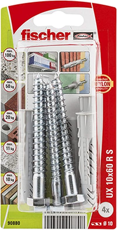 fischer Universal Plug UX 10 x 60 SK NV Gray for All Building Materials
