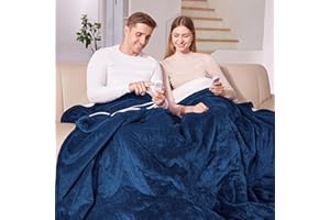 Dowin Heated Blanket Queen Size - Electric Blanket with Dual Control, Fast 5 Heating Levels, 10 Hours Auto Off, Fleece Sherpa Flannel Warming Blanket for Bed, Machine Washable, 84×90" Navy