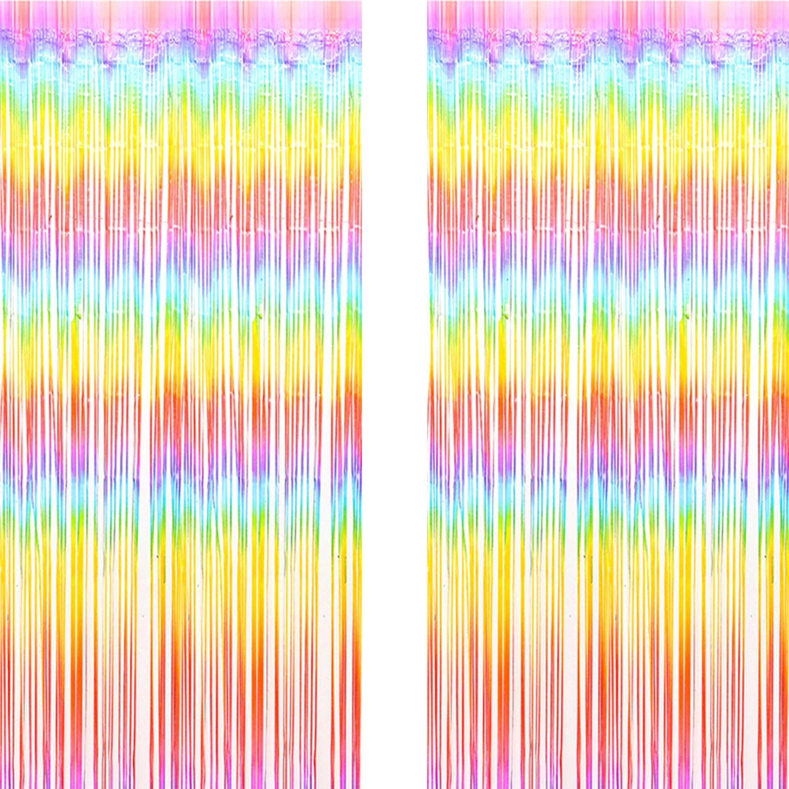 Light Rainbow Backdrop Streamers - AILEXI 2 Pack 3.2 ft x 6.56 ft Metallic Tinsel Foil Fringe Curtains for Photobooth Party Decor