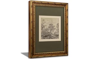 Vintage Gold Framed Wall Art Tree Forest Landscape Painting Canvas Prints Green Gray Tree Natural Sketch Picture Rustic Farmh