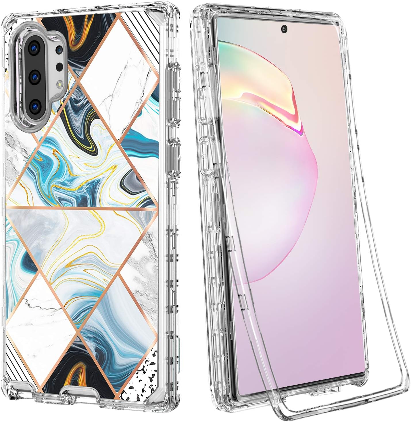 Galaxy Note 10 Plus Case, Samsung Note 10 Plus, DIANXUN 3 in 1 Heavy Duty Defender Shockproof Full Body Protective Case Hard PC Shell Soft TPU Bumper Case for Samsung Galaxy Note 10 Plus, Blue