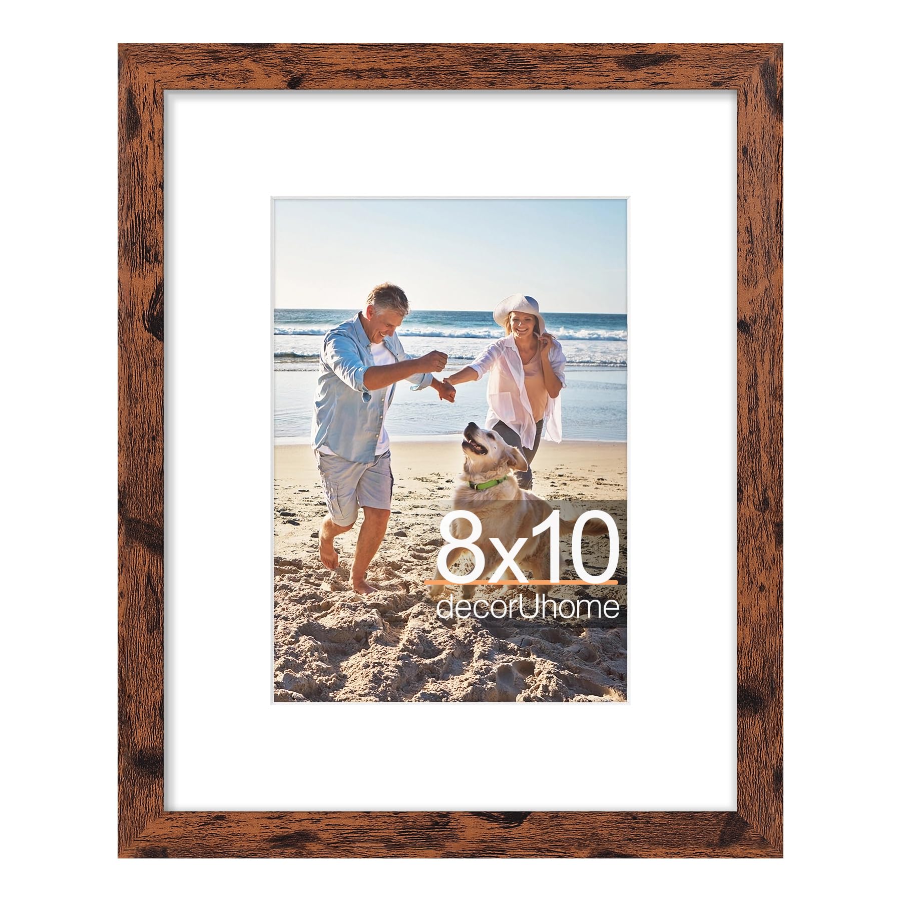 Photo 1 of decorUhome 8x10 Picture Frame, Display Pictures 5x7 with Mat or 8x10 without Mat, Wall & Tabletop Display Photo Frame, Distressed Brown, 1 Pack