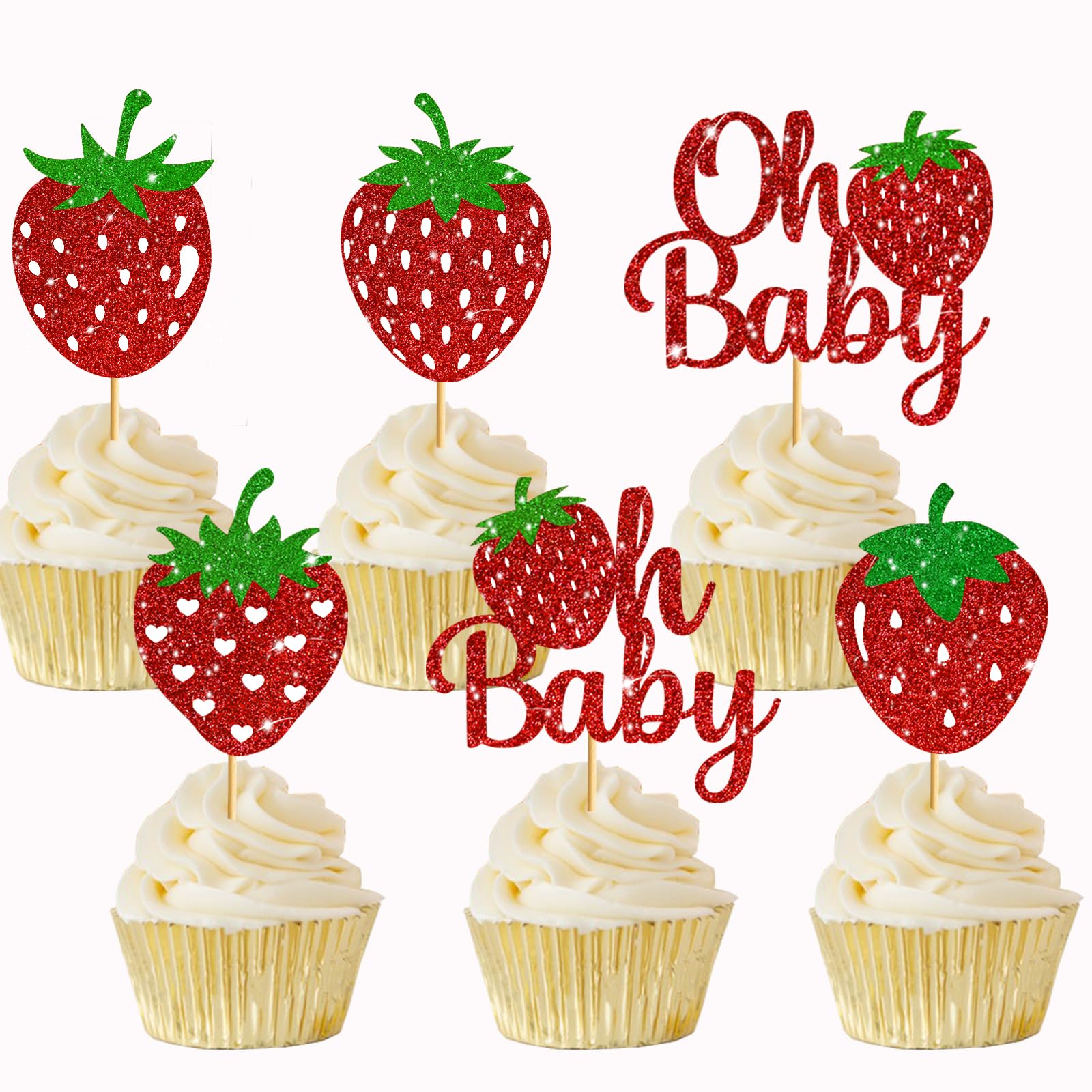 Photo 1 of 24pcs Oh Baby Cupcake Toppers - Strawberry Cupcake Toppers Strawberry Cake Decorations Strawberry Baby Shower Decorations Berry Sweet Baby Shower Decorations